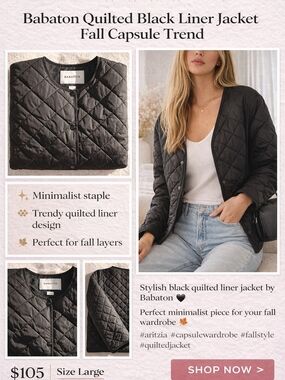 Aritzia Babaton Unisex Quilted Liner Jacket Black Minimalist Lightweight Layer